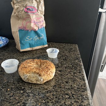 Perfecto's Caffe - Those are the only cream cheeses given so of course that is about one bagel worth when it's that size .. also those cost $1.50 a piece LOL - Bagels Near Me - Peabody, Massachusetts