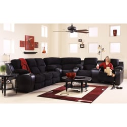 Sofa Selections - The perfect man cave sectional complete with storage and cupholders
