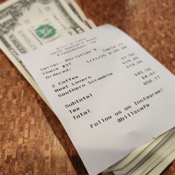 Bill's Café - The tab for two - Breakfast & Brunch Near Me - Pleasanton, California