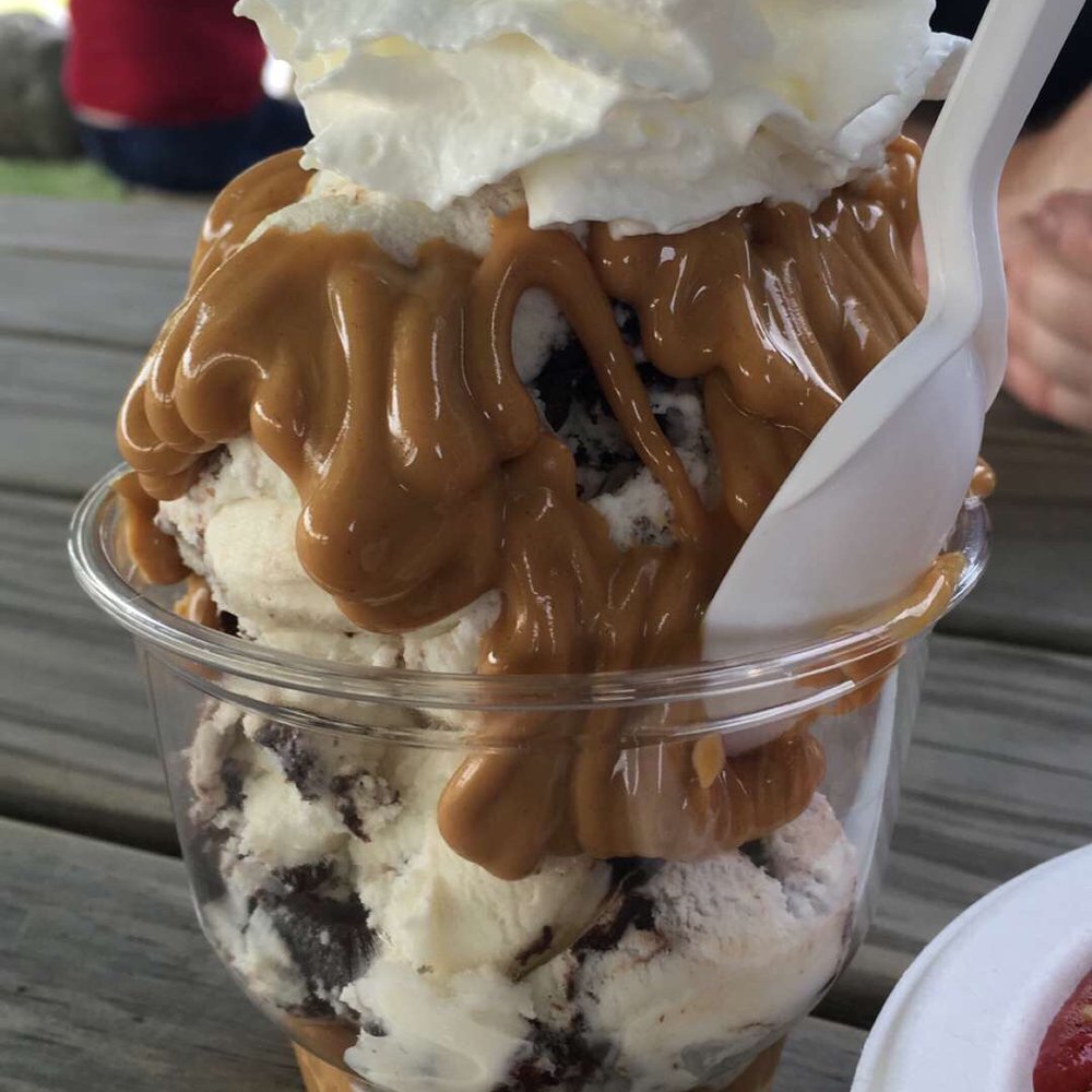 Peanut butter sundae with moose tracks. Peanut butter sundae with moose tracks.