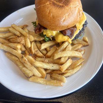 The Turtle Grille - Classic burger with bacon & cheese,lettuce and tomato fries on side - American Near Me - Lake Havasu City, Arizona