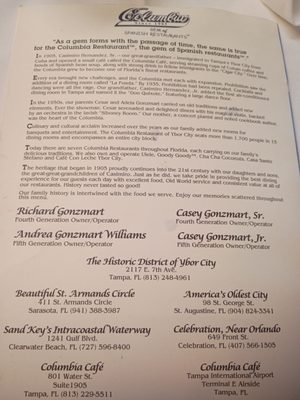 Menu photo 8 Columbia Restaurant Clearwater Beach, FL