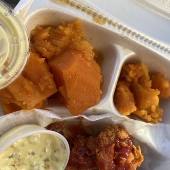 Vonda's Kitchen - Yams and fresh fried shrimp! The tartar sauce was gone made! - Soul Food Near Me - Newark, New Jersey Vonda's Kitchen - Yams and fresh fried shrimp! The tartar sauce was gone made! - Soul Food Near Me - Newark, New Jersey