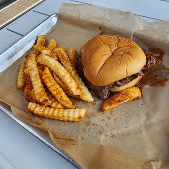Burning Tree Smokehouse - Brisket Sandwich with fries - Tacos Near Me - Birmingham, Alabama