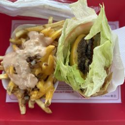 Animal style double double and fries Animal style double double and fries