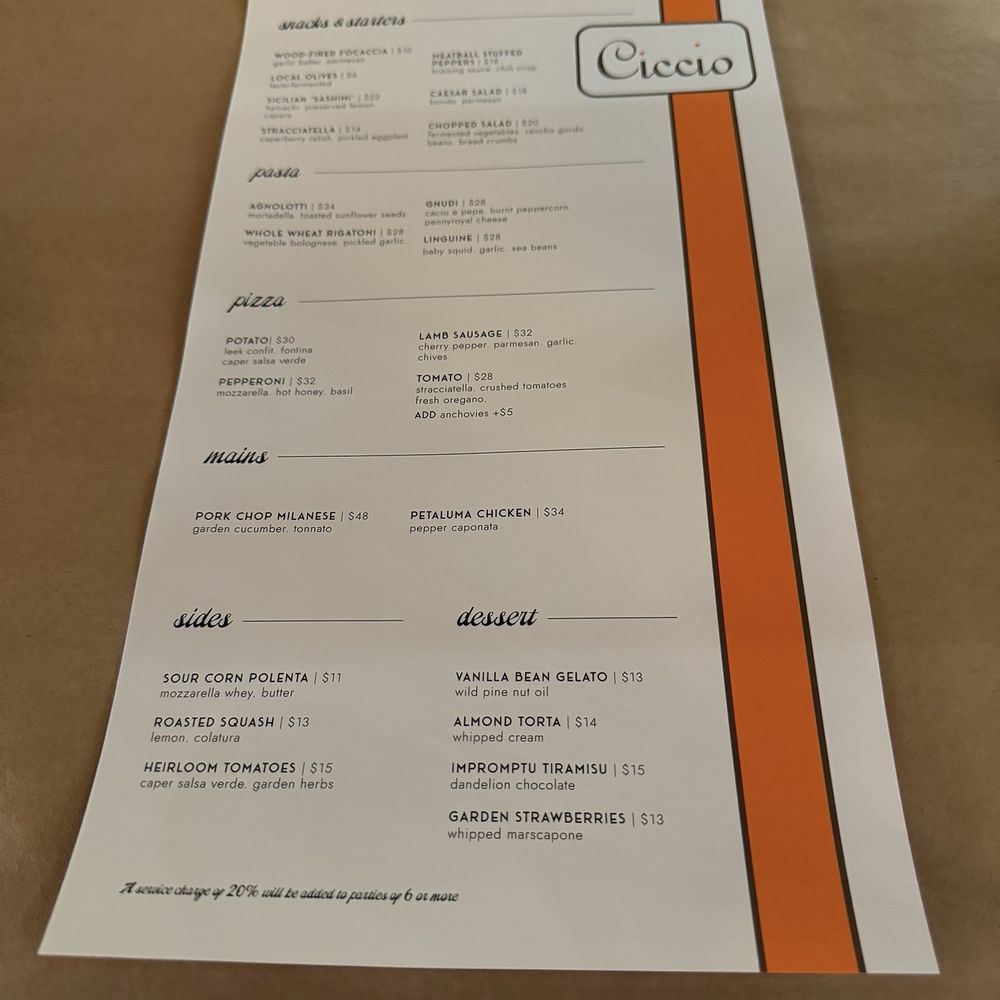 Ciccio - Menu - Pizza Near Me - Yountville, California