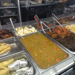 a variety of food in a buffet