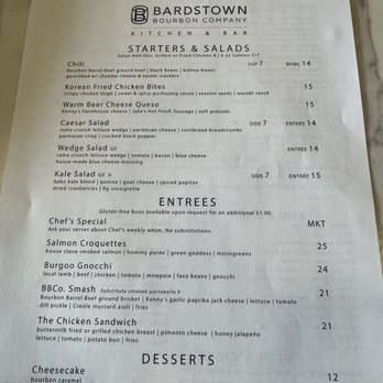 Bardstown Bourbon Company - The restaurant menu. - Distilleries Near Me - Bardstown, Kentucky Bardstown Bourbon Company - The restaurant menu. - Distilleries Near Me - Bardstown, Kentucky