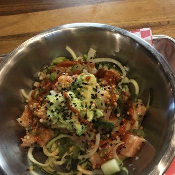 1-800-Lucky - Salmon poke bowl over zucchini noodles - Asian Fusion Near Me - Miami, Florida