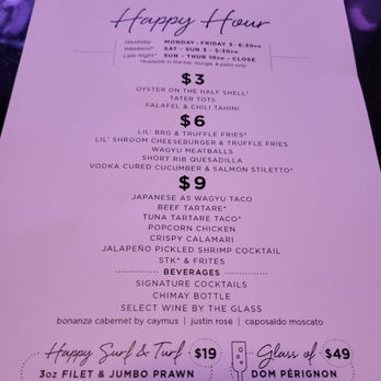 STK Steakhouse Bellevue - Happy hour menu (Aug 2023) - Steakhouses Near Me - Bellevue, Washington STK Steakhouse Bellevue - Happy hour menu (Aug 2023) - Steakhouses Near Me - Bellevue, Washington