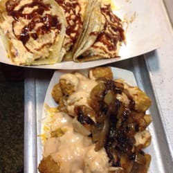 Tastebuds - Animal tots and 3 Sriracha BBQ pork tacos