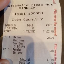 Pizza Hut - Receipt