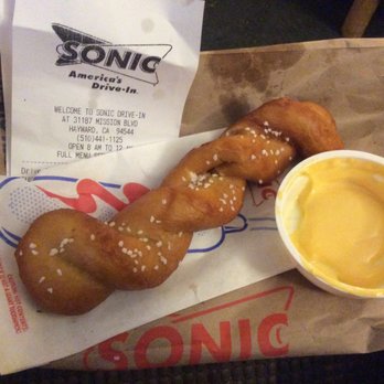 Sonic Drive-In - Omg the best pretzel twist ever. I love love!! Comes w/ a cheese dipping sauce too. - Burgers Near Me - Hayward, California Sonic Drive-In - Omg the best pretzel twist ever. I love love!! Comes w/ a cheese dipping sauce too. - Burgers Near Me - Hayward, California