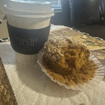 Marché Bleu - Cappuccino and streusel pumpkin muffin - Coffee & Tea Near Me - Fort Worth, Texas Marché Bleu - Cappuccino and streusel pumpkin muffin - Coffee & Tea Near Me - Fort Worth, Texas