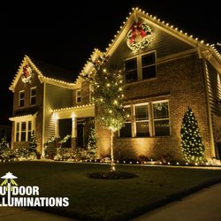 Outdoor Illuminations - Professional holiday light installation with warm white Christmas lights in Acworth, GA