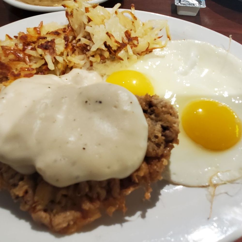 Egg Farm Cafe - Chicken Fried Steak w sunny side up eggs - Breakfast & Brunch Near Me - Flower Mound, Texas