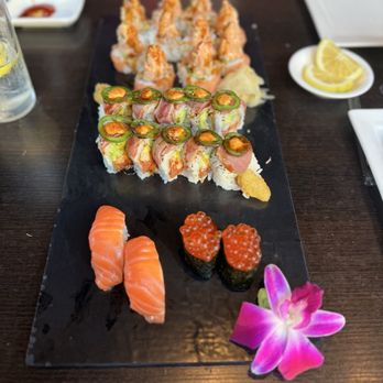 Banbu Sushi Bar & Grill - Seared jalapeño ahi  Ikura nigiri Sake nigiri - Sushi Bars Near Me - La Mesa, California