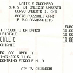 Latte e Zucchero - Scontrino