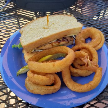 The Butler - Atlantic Salmon BLT with onion rings. Yum! - American Near Me - Saugatuck, Michigan The Butler - Atlantic Salmon BLT with onion rings. Yum! - American Near Me - Saugatuck, Michigan