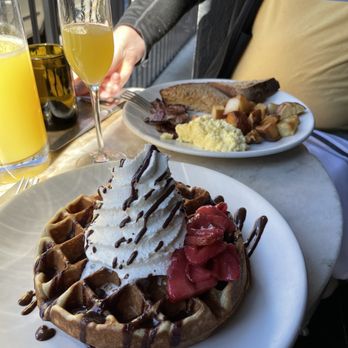 Golden Gate Saloon - Sourdough waffles w compressed strawberries, the classic breakfast and mimosas - Bars Near Me - Grass Valley, California Golden Gate Saloon - Sourdough waffles w compressed strawberries, the classic breakfast and mimosas - Bars Near Me - Grass Valley, California