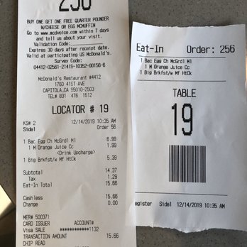 McDonald's - Proof of purchase. - Fast Food Near Me - Capitola, California