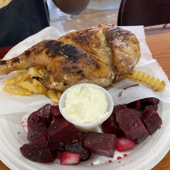 Samad Mediterranean - Half chicken, fries, beet salad and garlic sauce - Mediterranean Near Me - Sandy Springs, Georgia
