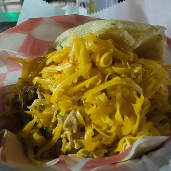 Fast Arepa - La Catira pulled Chiken and yellow shredded cheese. - Venezuelan Near Me - Miami, Florida Fast Arepa - La Catira pulled Chiken and yellow shredded cheese. - Venezuelan Near Me - Miami, Florida