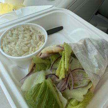 Mediterranean Sandwich - Chicken shawarma sandwich with a side of carbonara orzo - Mediterranean Near Me - Orange Beach, Alabama Mediterranean Sandwich - Chicken shawarma sandwich with a side of carbonara orzo - Mediterranean Near Me - Orange Beach, Alabama