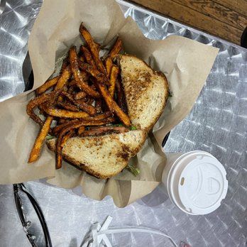 Paradise Bistro & Coffee - BLT and sweet potato fries, creme brulee' latte on the side! - Coffee & Tea Near Me - Granbury, Texas