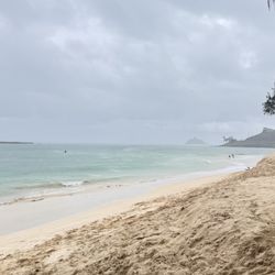 Kaiona Beach Park - Overcast rainy skies, but the ocean still smiles, as the sky cries.