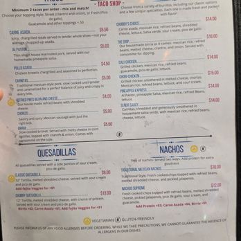 Senor Chubby's - Menu - Side One (as of February 2026) - Mexican Near Me - Buffalo, New York