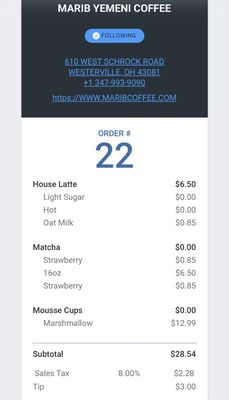 Menu photo 2 Marib Coffee Westerville, OH Menu photo 2 Marib Coffee Westerville, OH