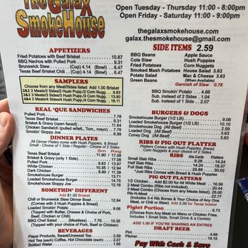 The Galax Smokehouse - Menu November 2024 - Barbeque Near Me - Galax, Virginia The Galax Smokehouse - Menu November 2024 - Barbeque Near Me - Galax, Virginia