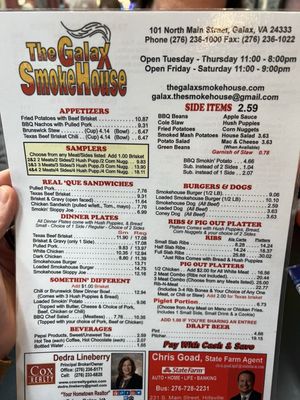 Menu photo 3 The Galax Smokehouse Galax, VA Menu photo 3 The Galax Smokehouse Galax, VA