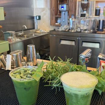 Established Today - Strange Sparkling Coconut Matcha and Mango Matcha Foam + Coconut Water - Coffee & Tea Near Me - Los Angeles, California