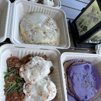 808 Grindz Cafe - From the top: short rib moco, mac nut pancakes, crab cakes, and ube pancakes - Cafes Near Me - Lahaina, Hawaii 808 Grindz Cafe - From the top: short rib moco, mac nut pancakes, crab cakes, and ube pancakes - Cafes Near Me - Lahaina, Hawaii