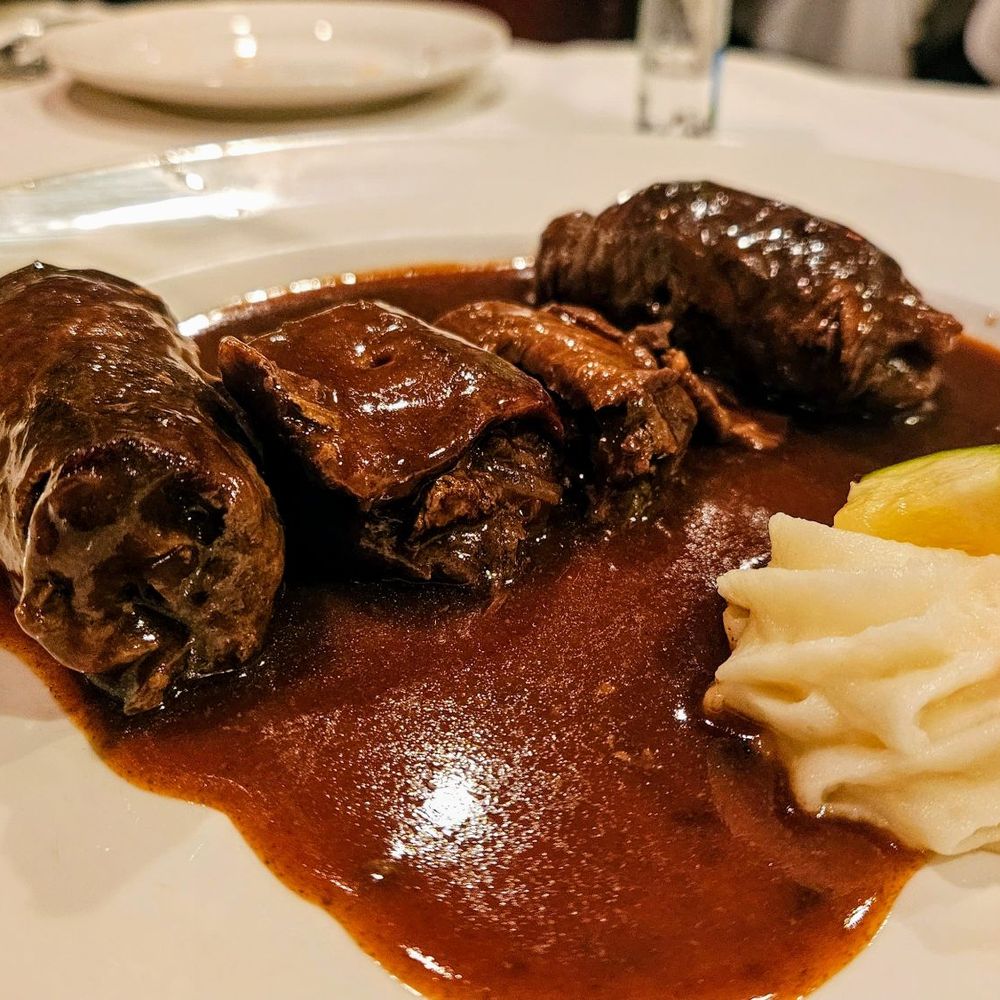 Black Forest Inn - Rouladen. Braised beef around pickle and veggies. Delicious! - German Near Me - Stanhope, New Jersey Black Forest Inn - Rouladen. Braised beef around pickle and veggies. Delicious! - German Near Me - Stanhope, New Jersey