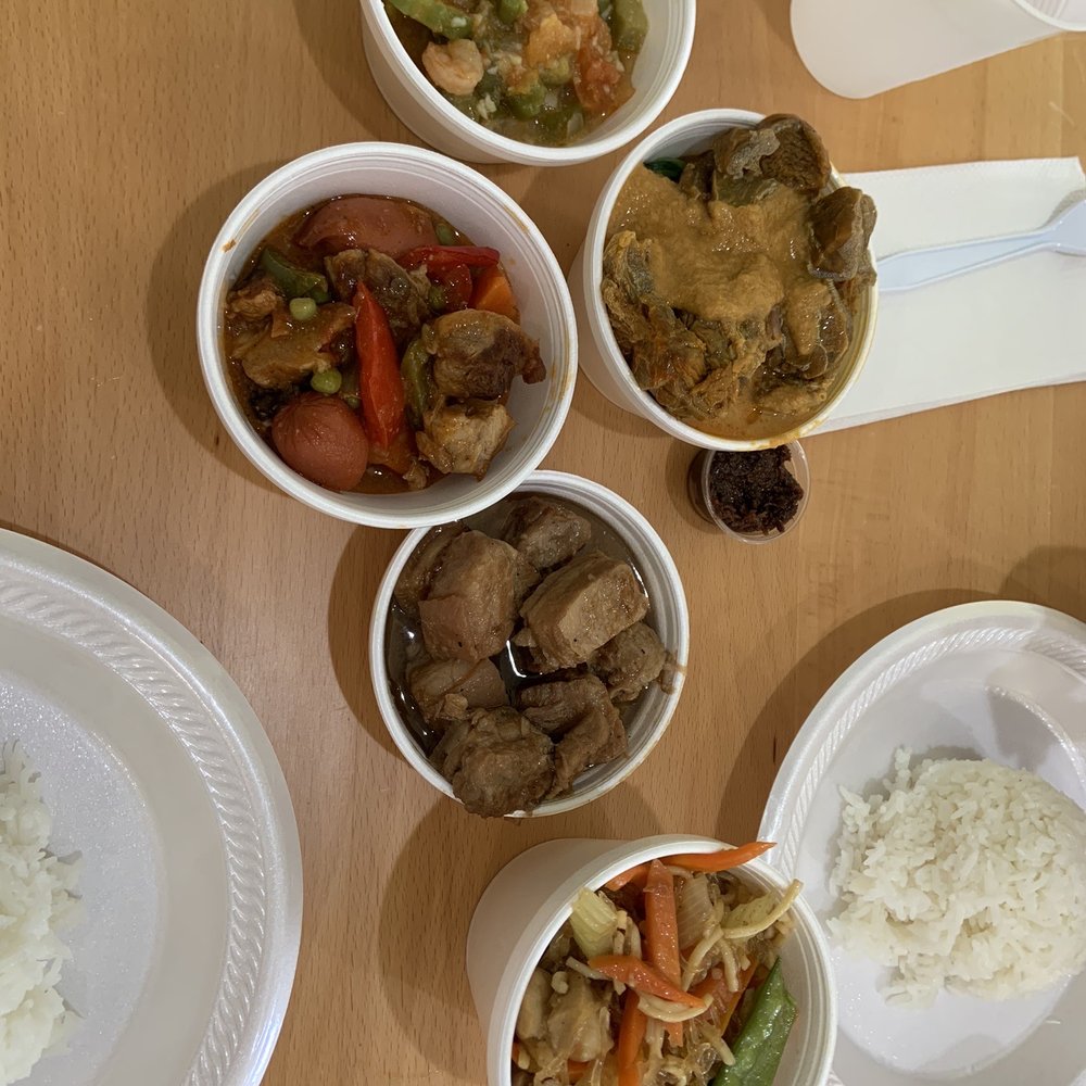 Bitter melon, kare kare, menudo, pork adobo, and some noodle/vegetable dish