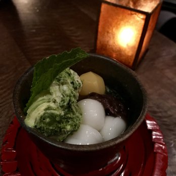 Cha-An - Hojicha Anmitsu (green tea jelly with sweet black syrup, shiratama mochi, red bean, green tea ice cream) - Japanese Near Me - New York, New York