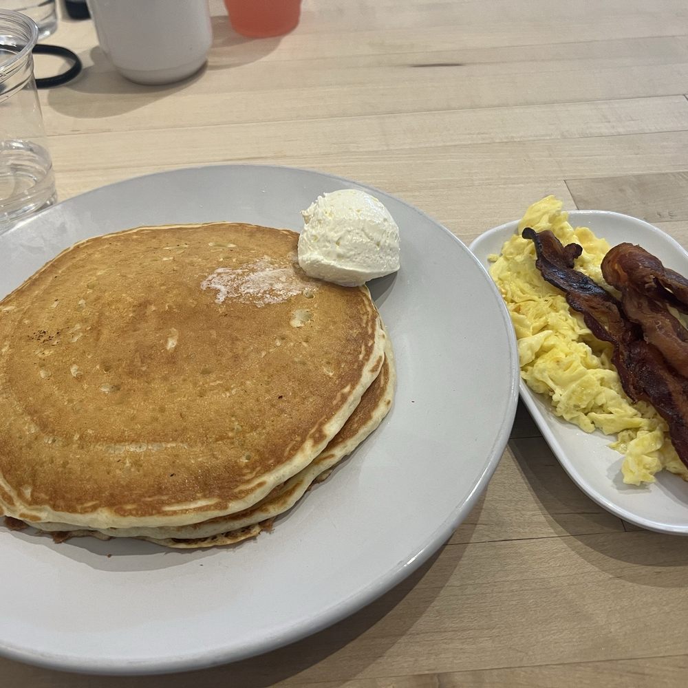 Pancake Social - PS PANCAKE PLATE eggs and bacon - Pancakes Near Me - Atlanta, Georgia
