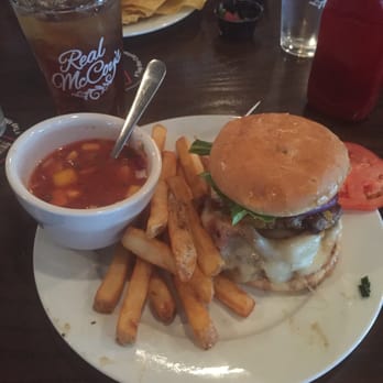 Real McCoy's - The dad burger with mango rum and watermelon gatszpacho - New American Near Me - Wake Forest, North Carolina Real McCoy's - The dad burger with mango rum and watermelon gatszpacho - New American Near Me - Wake Forest, North Carolina