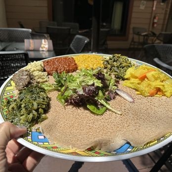 Shewhat - Vegetarian Combo Platter. Ingera was tangy, spongy, stretchy and fabulous. - Ethiopian Near Me - Oakland, California Shewhat - Vegetarian Combo Platter. Ingera was tangy, spongy, stretchy and fabulous. - Ethiopian Near Me - Oakland, California