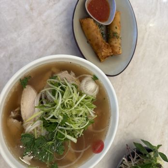 Soup Shop - Pho Chicken (Thighs) in beef broth Crispy Egg Rolls I also had a Crunchy Pork Bao but ate it before taking a picture. - Vietnamese Near Me - Irvine, California Soup Shop - Pho Chicken (Thighs) in beef broth Crispy Egg Rolls I also had a Crunchy Pork Bao but ate it before taking a picture. - Vietnamese Near Me - Irvine, California