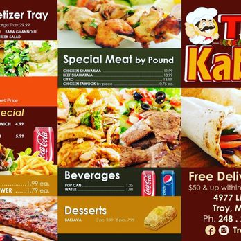 Troy kabob - the menu of the restaurant - Middle Eastern Near Me - Troy, Michigan