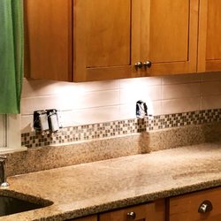 Bannon Tile - 3x12 hand molded "stacked joint" w/ 5/8" glass-stone mosaic