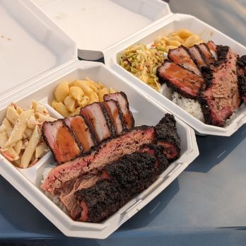 Lucky Cat BBQ - 2 Protein (Lucky Cat Prime Brisket + Mesquite Smoked Pork Belly) Combo Plate on jasmine rice w/ Gooey Mac & Cheese and Hawaiian Mac Salad - Food Trucks Near Me - North Las Vegas, Nevada Lucky Cat BBQ - 2 Protein (Lucky Cat Prime Brisket + Mesquite Smoked Pork Belly) Combo Plate on jasmine rice w/ Gooey Mac & Cheese and Hawaiian Mac Salad - Food Trucks Near Me - North Las Vegas, Nevada