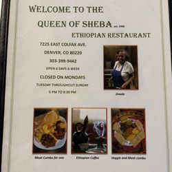 Queen of Sheba - Menu