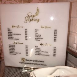 Sage Sugaring - Service menu
