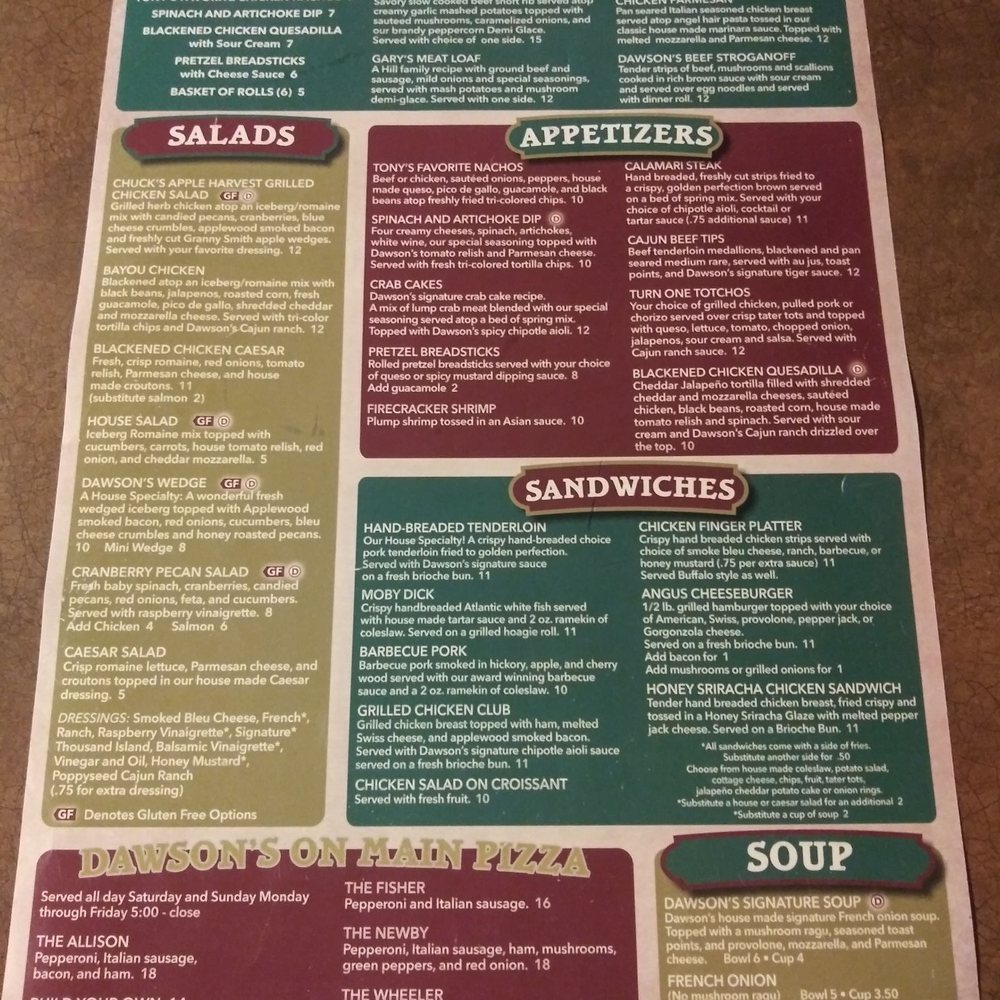 Dawsons On Main - Menu - American Near Me - Indianapolis, Indiana