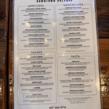Cucina Pizza & Bar - Front of the menu - Salad Near Me - Orlando, Florida